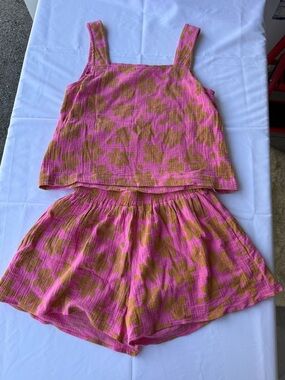 Wishlist Apparel Pink Floral Matching Set – Cotton Crop Tank + Shorts – Size M